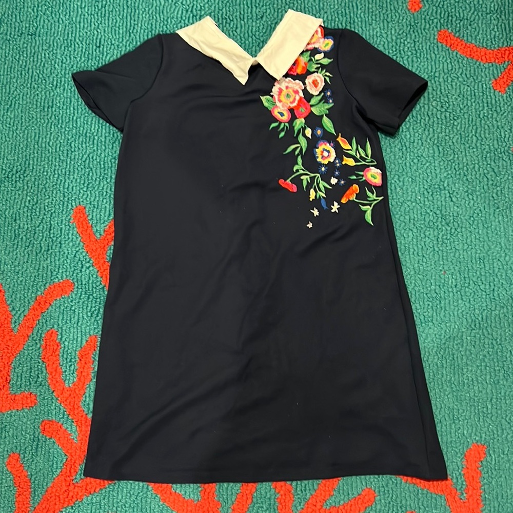 Zara trafaluc navy dress with embroidery